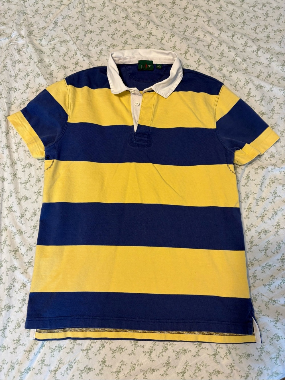 J. Crew Yellow Navy Striped Rugby Polo Size Medium